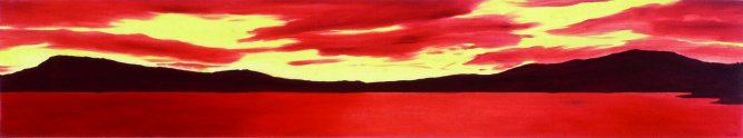 Cielo rojo sobre lago amarillo