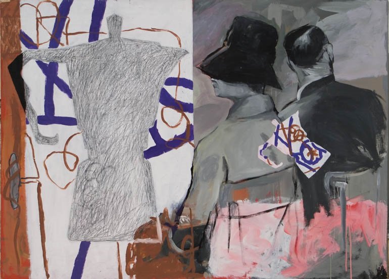 Un d&iacute;a en las carreras, 1997. Acr&iacute;lico y grafito sobre madera, 122 x 171 cm.