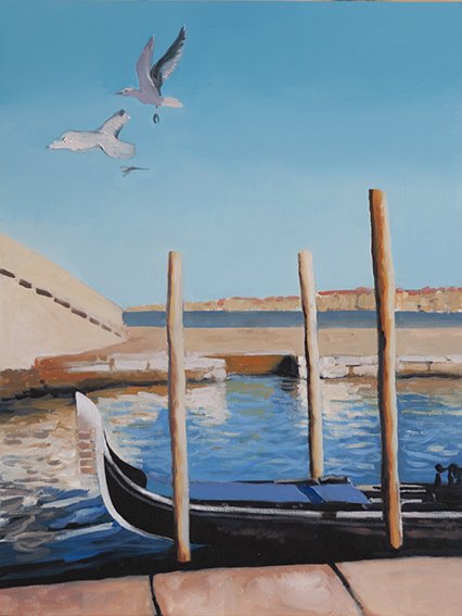 La muerte en Venecia. Pg. 43, 2018. &Oacute;leo sobre papel. 65 x 50 cm