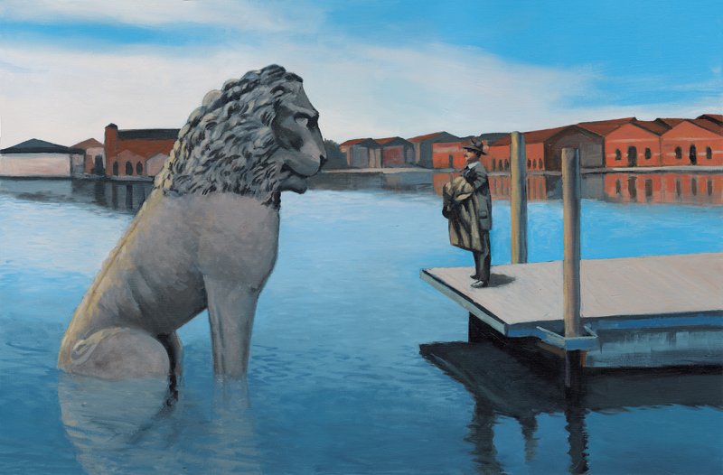 La muerte en Venecia, pg. 34/35, 2018. &Oacute;leo sobre papel. 65 x 100 cm.