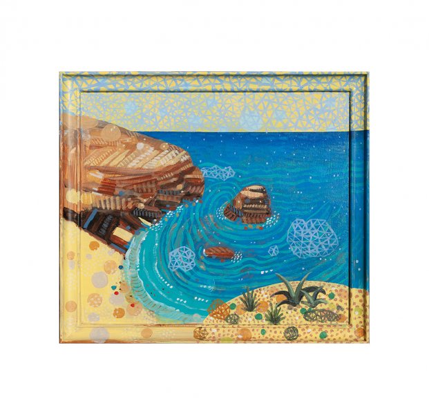 Costa II, 2020. Acr&iacute;lico y &oacute;leo sobre madera. 34,5 x 39 cm