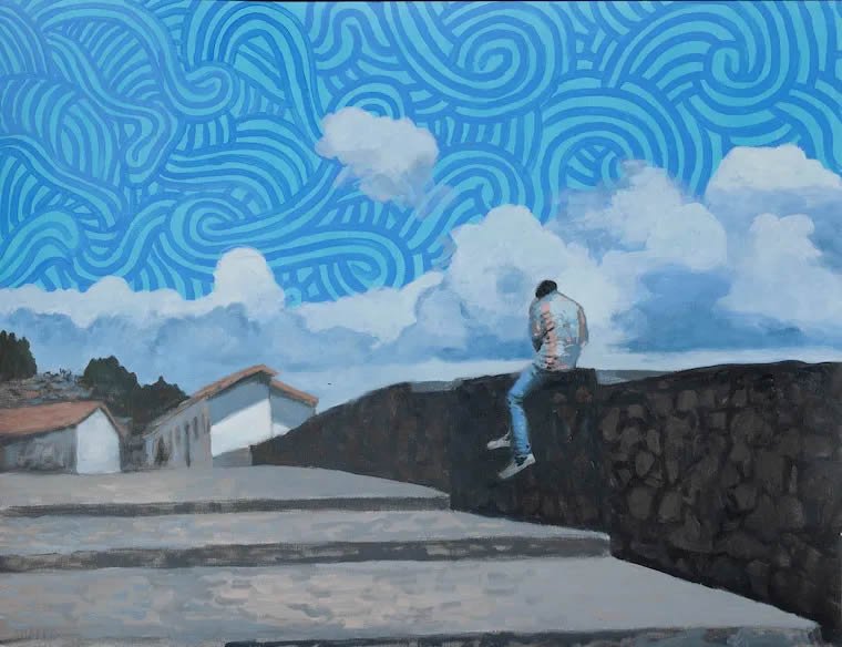 Escaleras, 2022 (Acr&iacute;lico y &oacute;leo sobre papel, 50 X 65 cm.)
