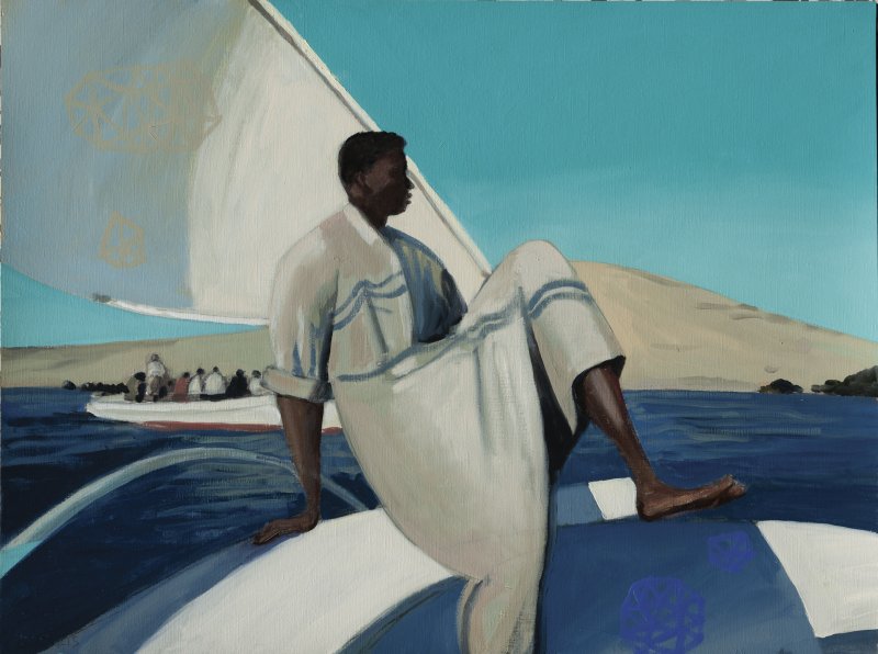 Niliada, 2024. Acr&iacute;lico y &oacute;leo sobre papel. 50 x 65 cm.